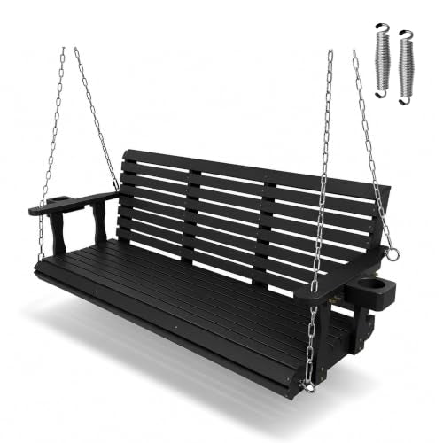 Wooden Porch Swing 3 (Iron Black / 5.5 FT Extra Large)
