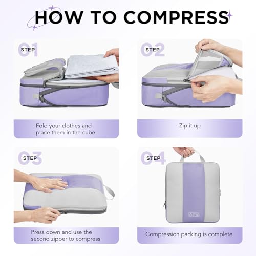 8 Set Compression Packing Cubes for Travel Essentials (Purple Gray)