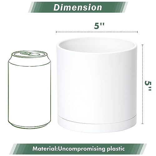 2 Pack White Plastic Planters with Saucers (5")