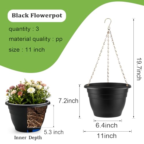 Hanging Planters 11 Inch (Pure Black / 11 Inch-3P)