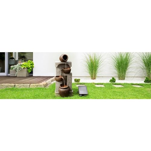 28 in. Cascading Bowls and Stacked Stones LED Outdoor Water Fountain for Outdoor Living Spaces to Create a Calming Oasis in Gardens and Landscaping (Brown / 28")