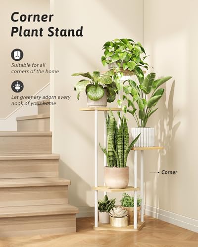 Corner Plant Stand Indoor Tall Plant Stand White 5 Tier (White Oak 5 Tier)