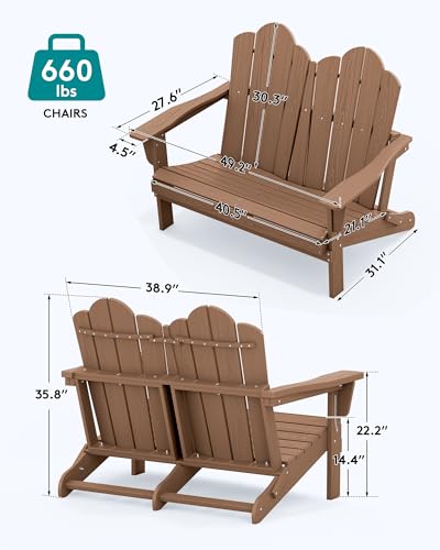 HDPE All Weather Folding Adirondack Bench Set of 2 (Brown / 2 pack bench)