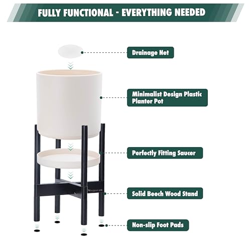Plastic Pot with Ebony Wood Stand (Oatmeal Pot + Ebony Stand / 10 Inch)