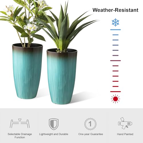 23.5" H Tall Outdoor Planter (23.5" H / Gradient Turquoise)