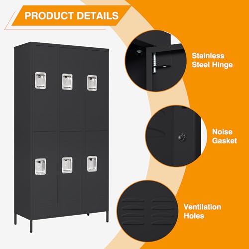 Metal Lockers for Employees (6 Door / Black)