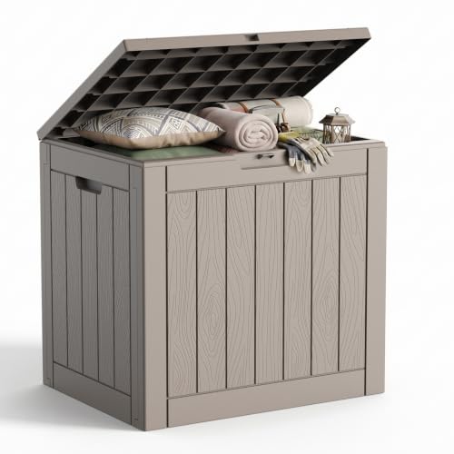 Outdoor Storage Box 38 Gallon Waterproof Resin Deck Boxes (Grey / 38 Gallon)