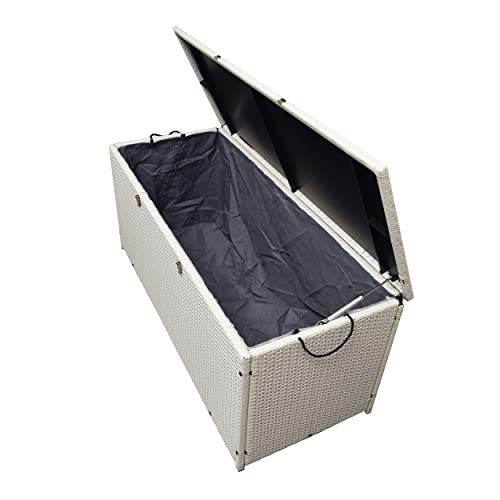 White Indoor and Outdoor Balcony Patio Deck Porch Pool 113 Gallon Wicker Storage Box Trunk Bin with Metal Frame (White)