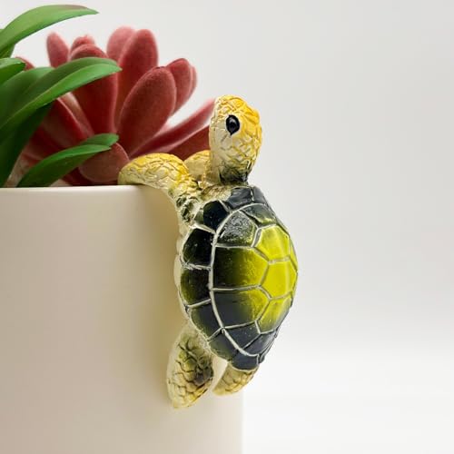 Cute Climbing Green Sea Turtle Flower Pot Hugger Figurines