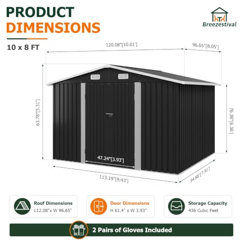 10x8FT Outdoor Storage Shed with Floor Black (Dark Black / 10' x 8')