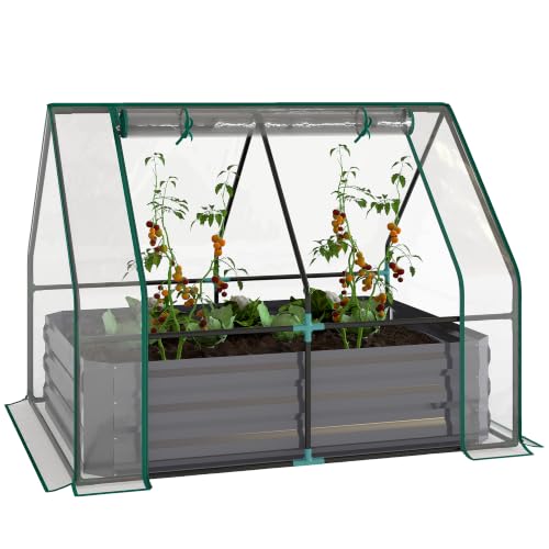 4 x 3ft Metal Planter Box with Mini Greenhouse Clear and Dark Gray (Clear and Dark Gray)