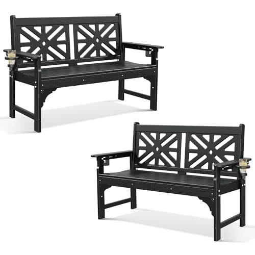 Oversized Outdoor Bench Set of 2 (Black / 2pcs)