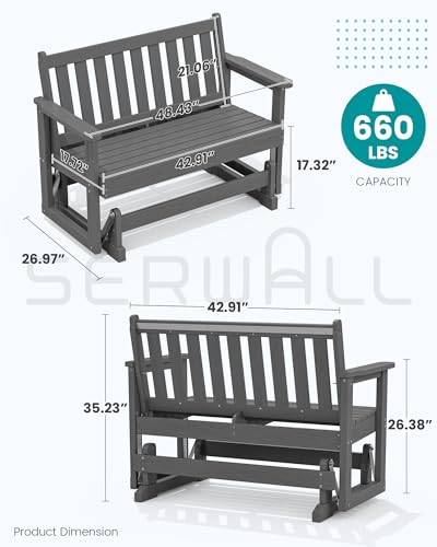 HDPE Outdoor Glider Bench Set of 4 (Grey / 4 Pack)