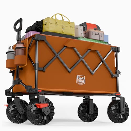 Outdoor Collapsible Folding Wagon with Brakes and Cup Holders (Orange / 200L)