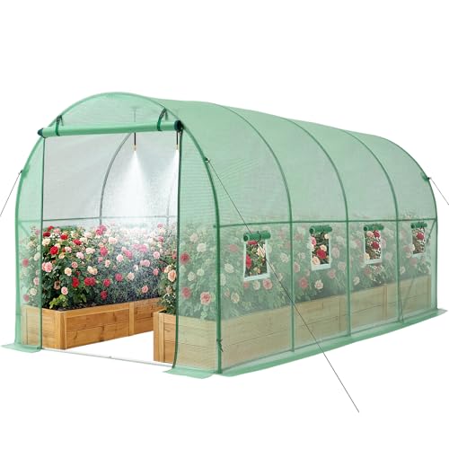 Walk in Tunnel Greenhouse (Green / 15x7x7 ft)