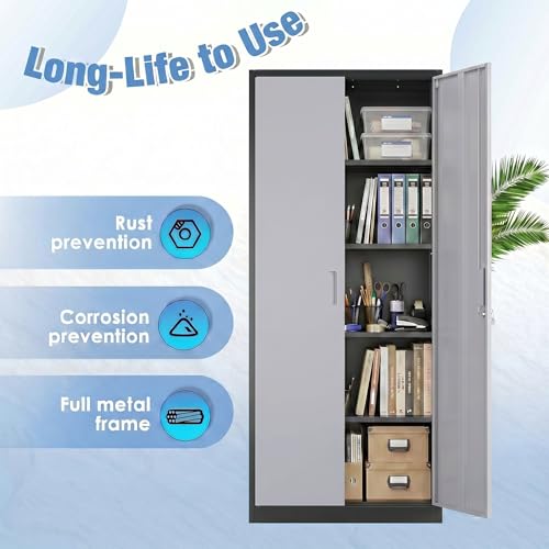 71 Inch Lockable Metal Storage Cabinet (Black & Gray / 15.75"D x 31.50"W x 70.87"H)