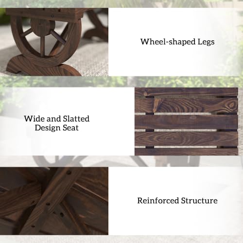 2 Person Wooden Garden Bench Outdoor Wagon Wheel 550 LBS Brown