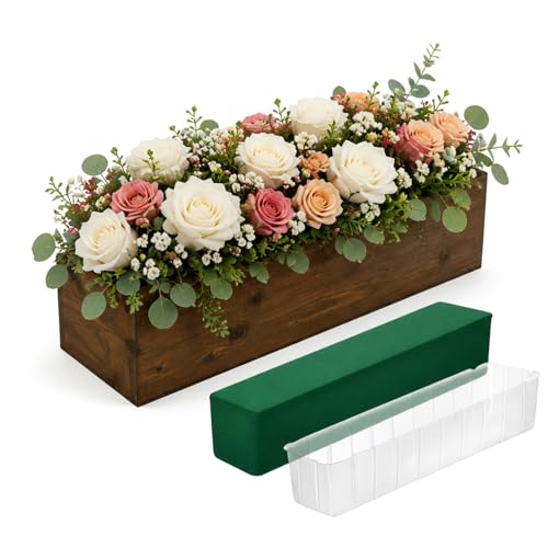 1 Set Rectangle Wooden Planter Wood Box for Centerpieces Dark Brown (16 x 4 Inch / Dark Brown)