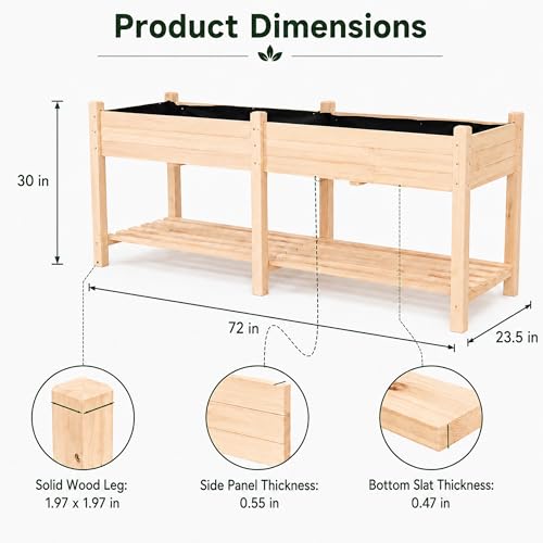 72 in Raised Garden Beds Outdoor Fir Wood Planters for Outdoor Plants (Natural / W72X D23.5X H30in)