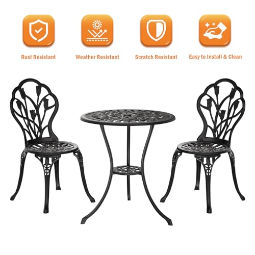 Outdoor Bistro Table and Chairs Set of 2 (Tulip / Black)