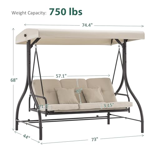 3 Seat Outdoor Patio Swing Chair (Beige)