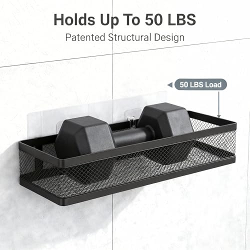 5-in-1 16.5" Extra Long Slim Wall Mount Wrapped Mesh Kitchen Organizer & Shower Caddy Kit, with Paper Towel Holder, Utensil Holder, Soap Dish, Holds 50LBS - Matte Black, Netting (Matte Black / 5-in-1 Full Mesh (16.5" Extra Long))