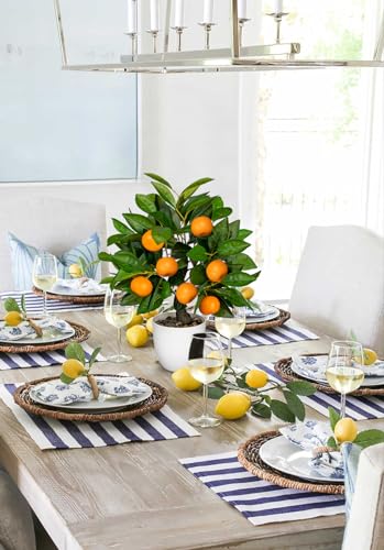 Artificial Potted Plants 16.1 inches Fake Orange Tree Artificial Citrus Fruit Plant with White Pot Faux Plants Indoor for Home (Citrus Tree/White Pot)