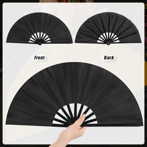 2 Packs Large Folding Hand Fans (Black and Orange)