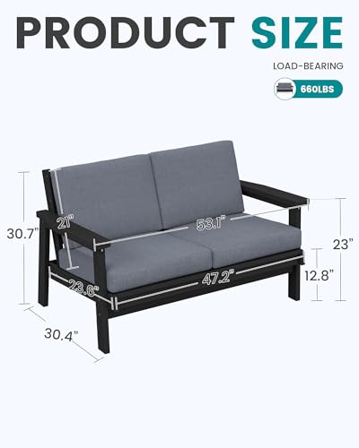 HDPE Patio Furniture Set with 33” Square Fire Pit Table (Black/Grey)