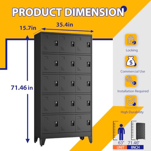 Metal Storage Lockers for Employees with Lock (Black / 12 door-71"-A)