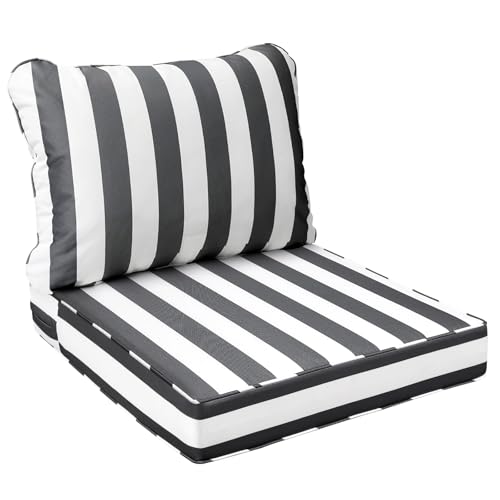 Outdoor Chair Cushions (Gray Cabana Stripe / 22"x22"x3" / 22"x17")