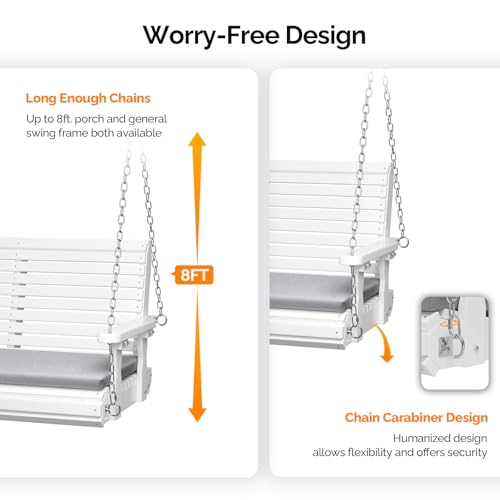 4 FT Heavy Duty Porch Swing with Cushion (White / 4 FT)