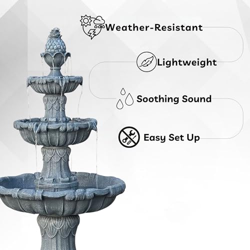 58.3" 3 Tier Outdoor Freestanding Water Fountain (Gray)