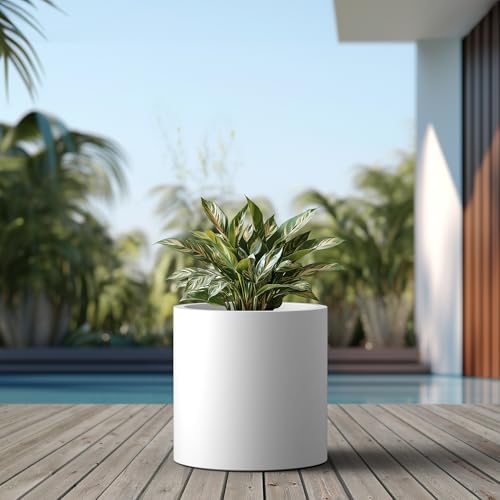 Large Round Cylinder White Concrete Planter 15.8" Tall