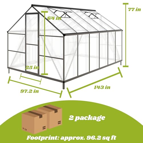8x12 FT Outdoor Greenhouse with Roof Vent (Dark Gray / 8×12FT)