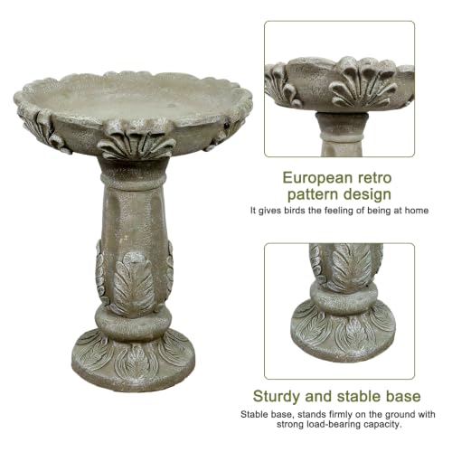 23.6" Outdoor Fibre Reinforced Concrete Birdbath (23.6inches / Stone-gray)