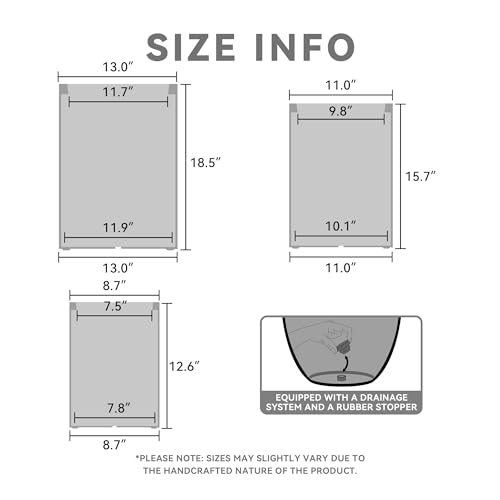 Set of 3 Charcoal Concrete Tall Planters 13" 11" 9" Dia (Charcoal / 18.5" H, 15.7" H, 12.6" H)