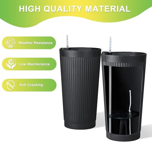 Set of 2 Large Round Tall Planter for Indoor or Outdoor 24" Flower Pots for Porch (Round Ribbed Black / 24")
