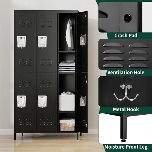6 Doors Metal Employee Locker (6 Door-Upgraded / Black)