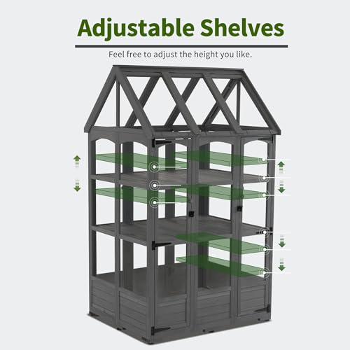 Wooden Greenhouse with Roof Vent & Lockable Doors