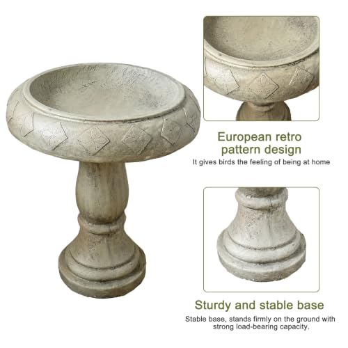 Pedestal Birdbath for Garden (23.2inch / Antique Stone Gray)