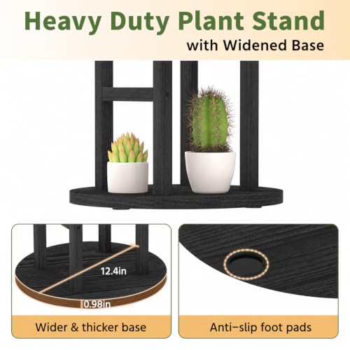 Wood Small Plant Stand Table Tall for Indoor Corner (Matte Black / 4 Tier)