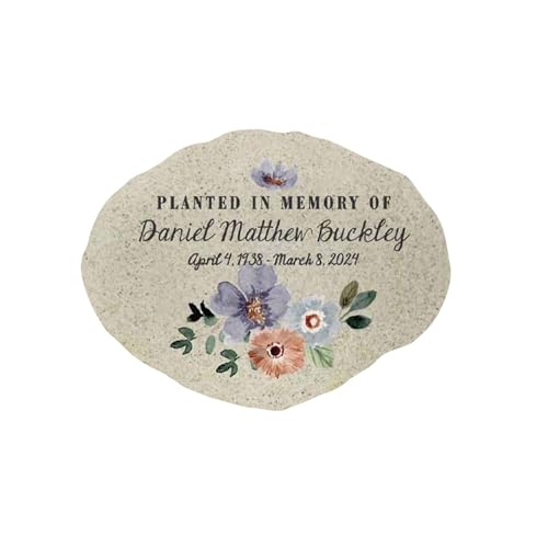 Personalized Planted in Memory Flat Garden Stone (Floral Memorial / Small)