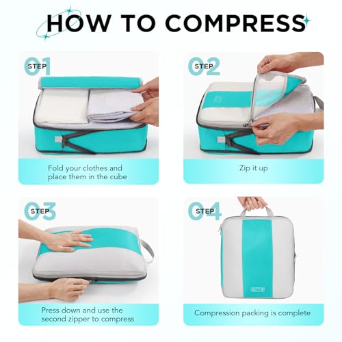 10 Set Compression Packing Cubes for Travel Essentials (Blue Green)