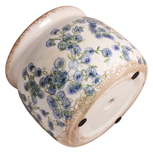 Vintage Cottage Ceramic Planters (Deep Blue Floral / 6.3 in)