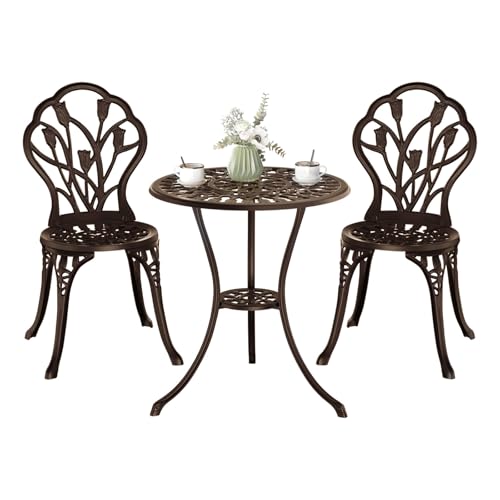 Outdoor Bistro Table and Chairs Set of 2 (Tulip / Bronze)