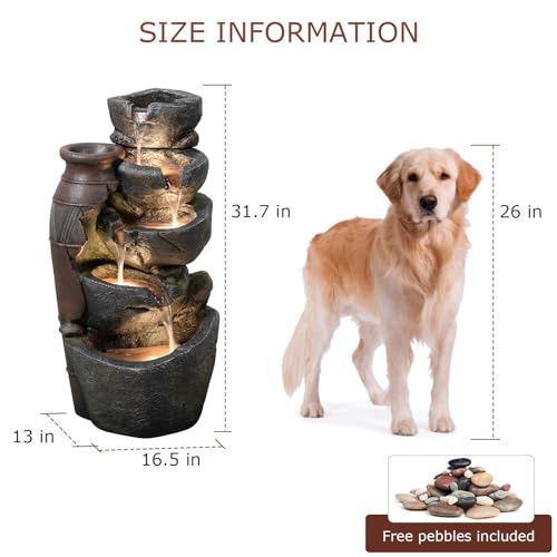 5 Tiered Rock Water Fountain Outdoor Cascading Waterfall Fountain (31.7’’H / Jar & Stacked Stone-31.7’’h)