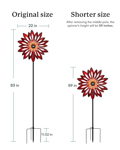 Kinetic Wind Spinners Outdoor (83"H x 22"W-Crimson Flower)