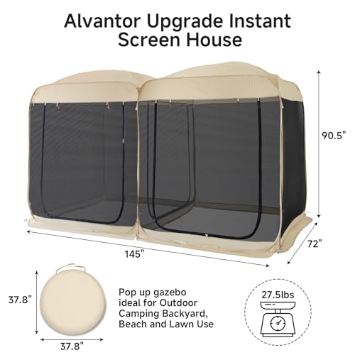 Screen House Room 2024 Upgraded 2 in 1 Screen Tent PoP Up Gazebo® with Mesh Mosquito Netting (Beige / 12'x6')