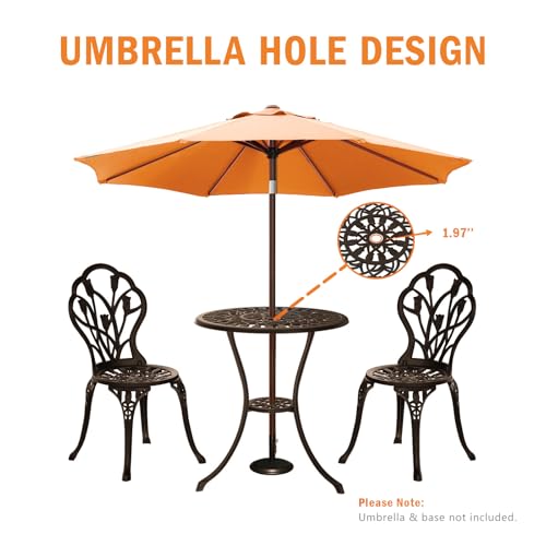 Outdoor Bistro Table and Chairs Set of 2 (Tulip / Bronze)